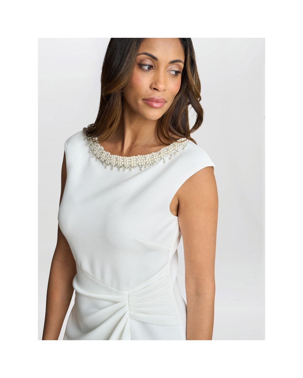 Gina Bacconi White Sansa Wrap Dress With Beaded Neck
