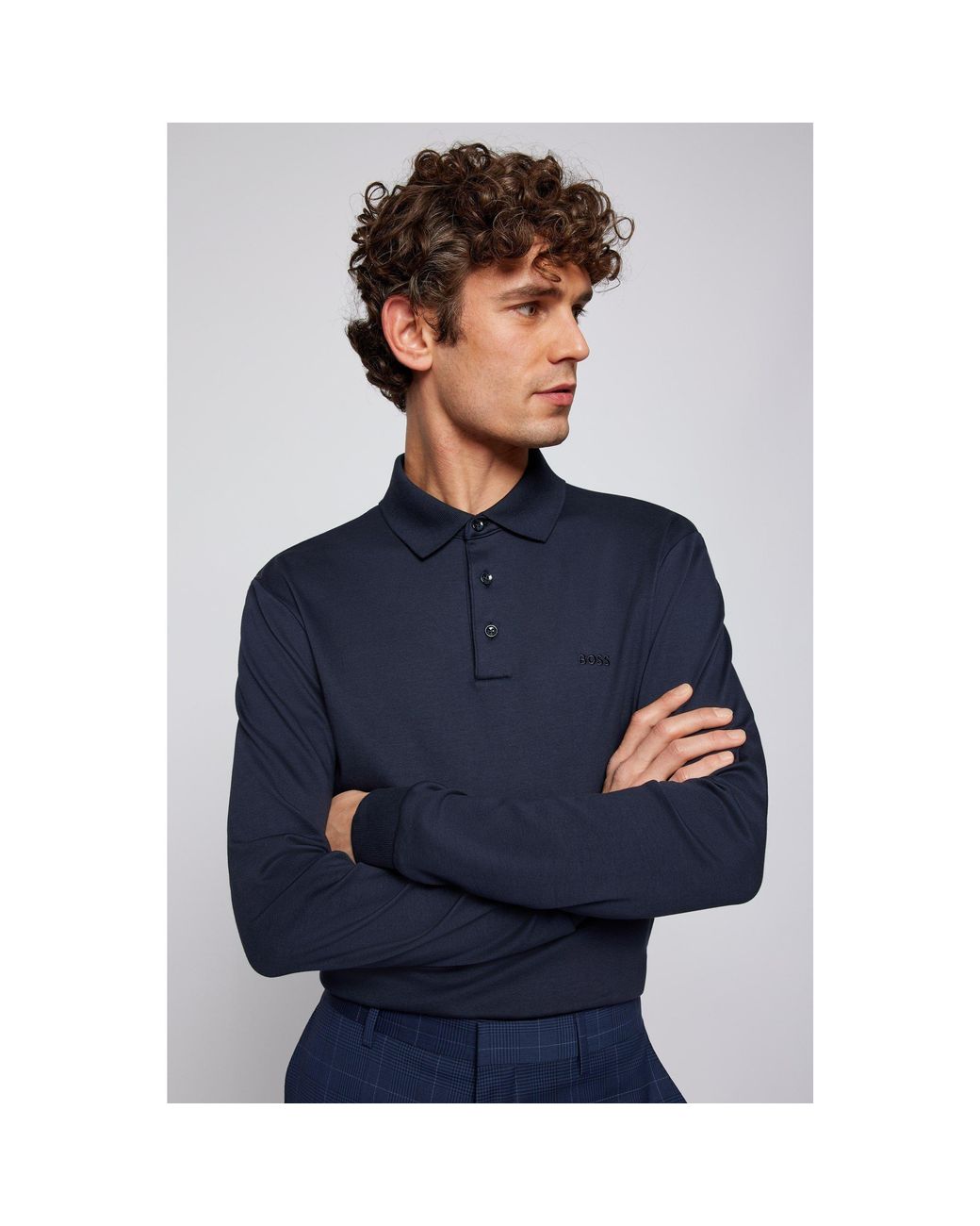 Boss Blue Hbb Pado 30 Long-Sleeve Polo Shirt, Iconic Logo Embroidered for men