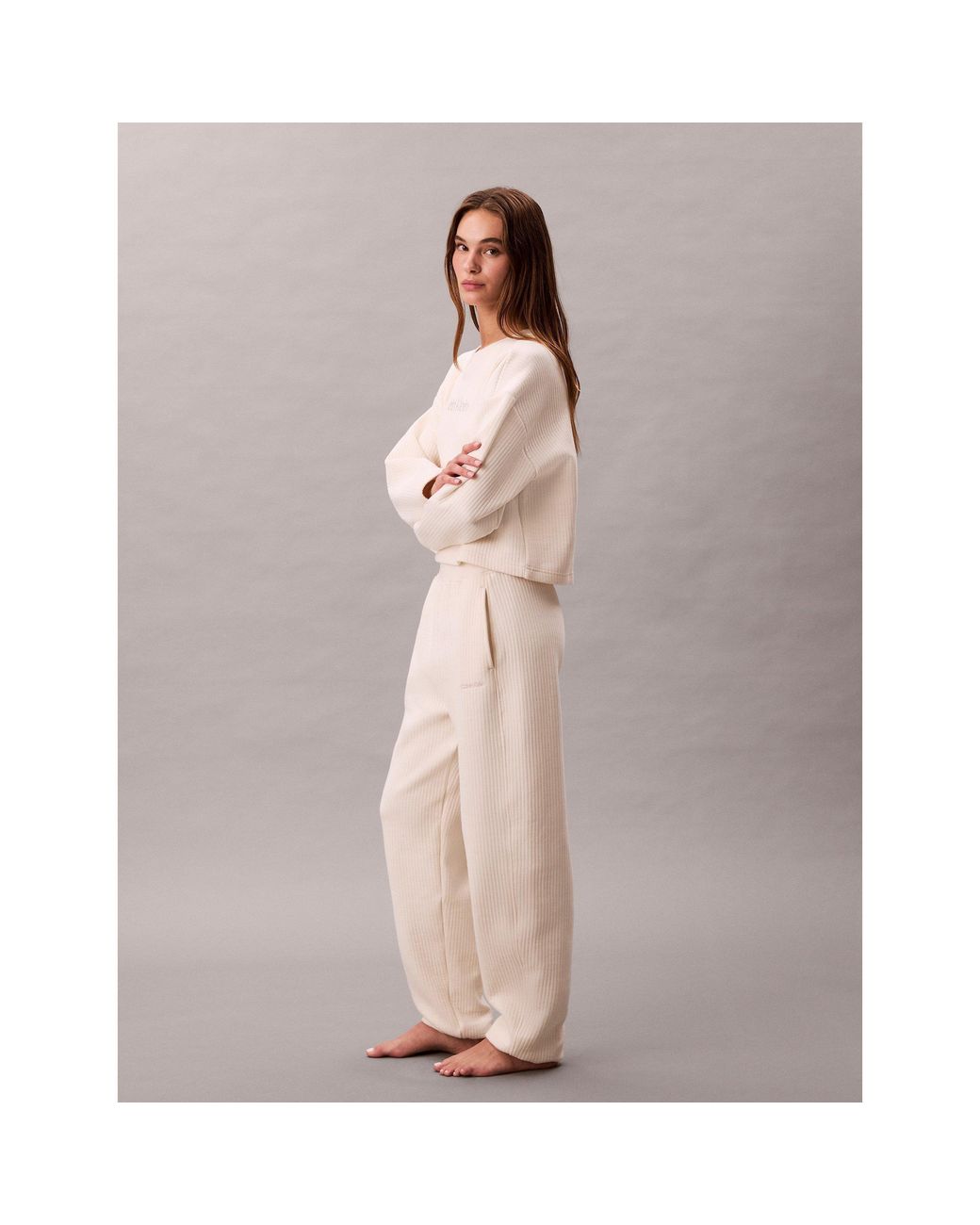 Calvin Klein White Quilted Fleece Closed-Hem Joggers