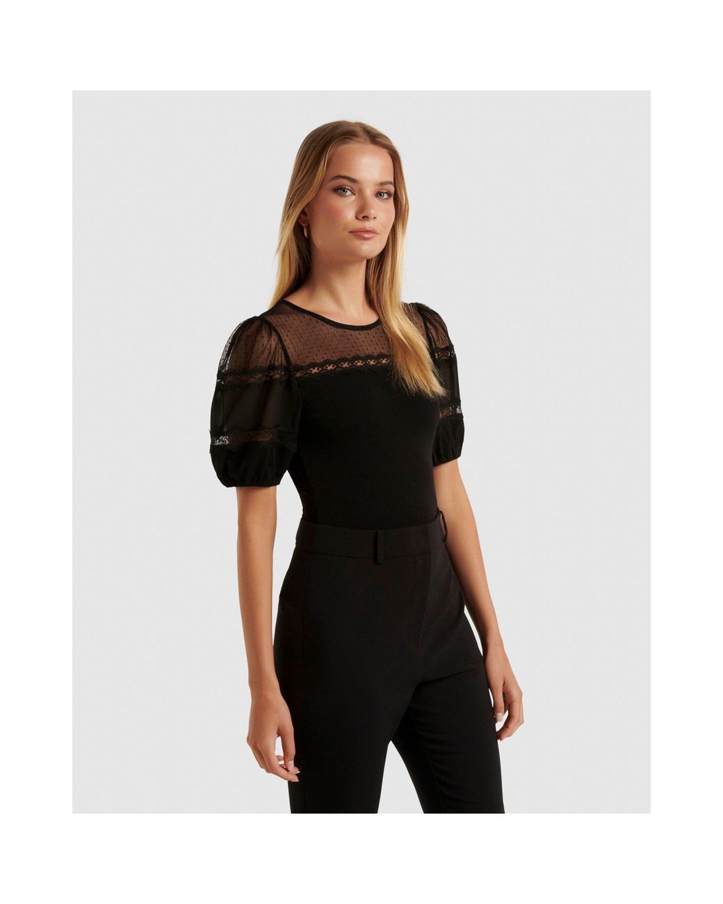 Forever New Black Matilda Spliced Puff Sleeve Top