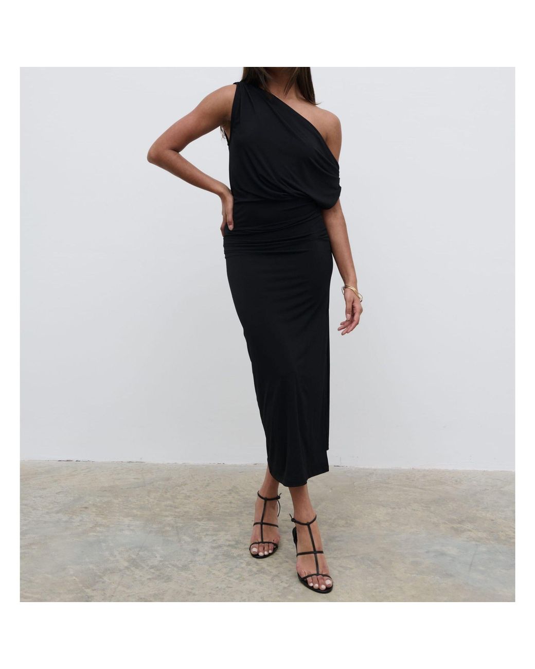 Pretty Lavish Black Janece One-Shoulder Asymmetric Ruched Bodycon Dress