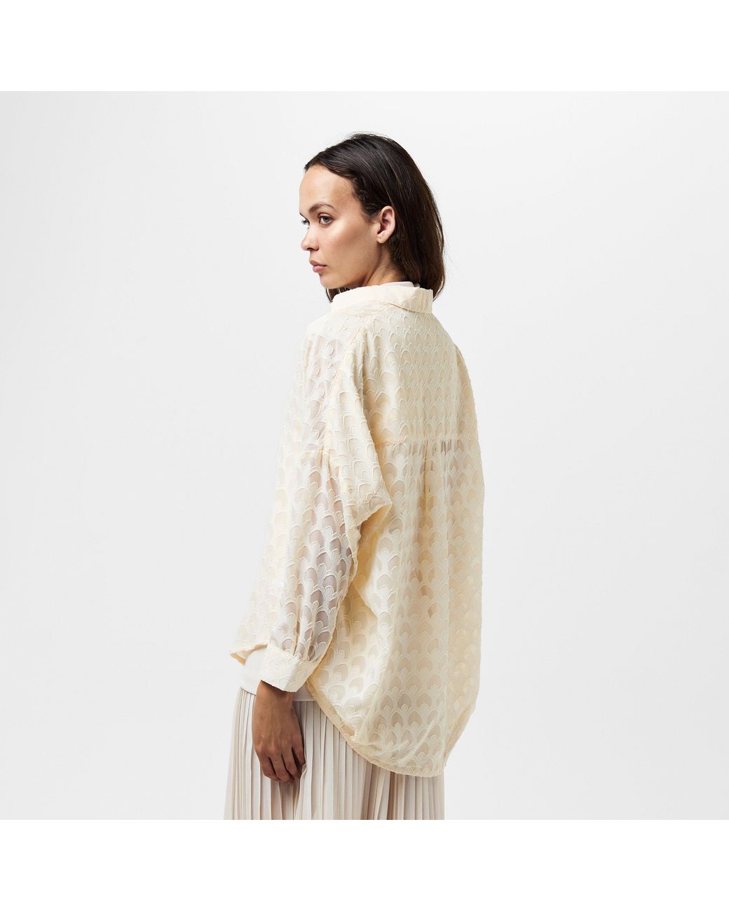 French Connection White Geo Burn-Out Popover Shirt