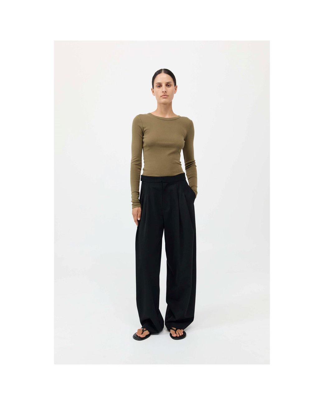 St. Agni Black Pleat High Rise Wide Leg Trousers