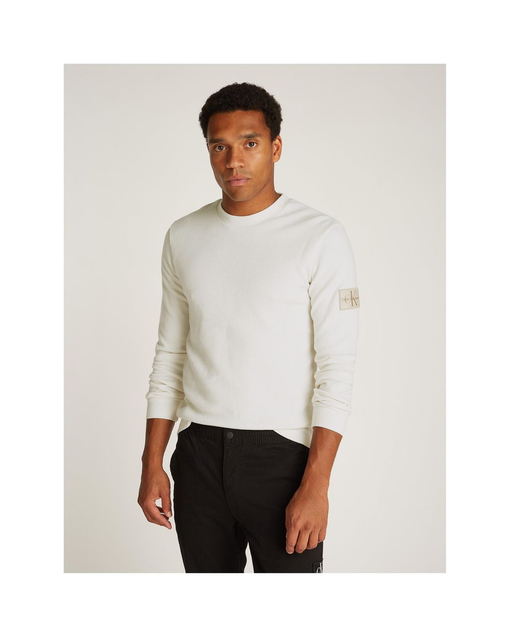 Calvin Klein White Waffle Long Sleeve Top for men