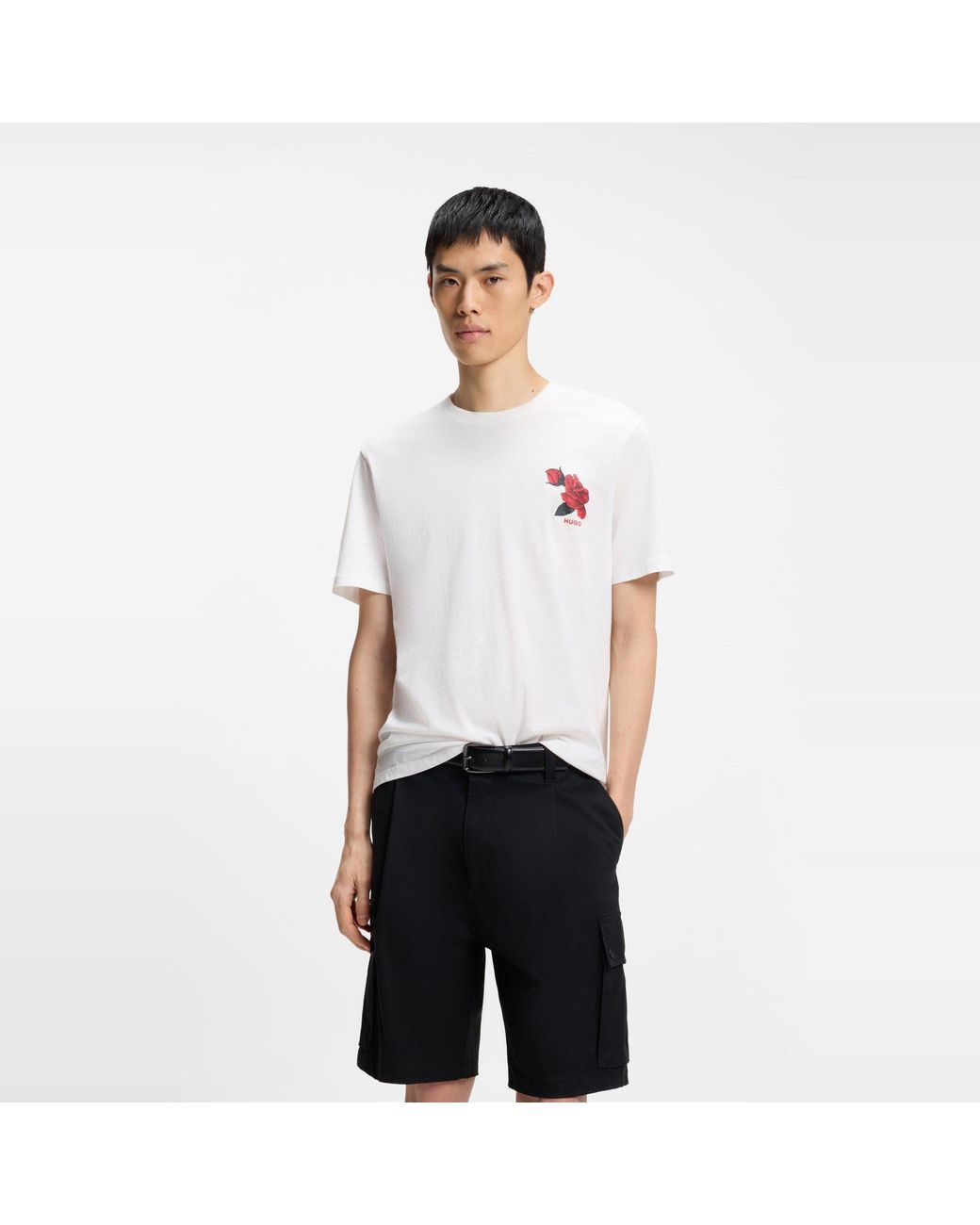 HUGO White Dikerd Graphic Cotton Short-Sleeve T-Shirt for men