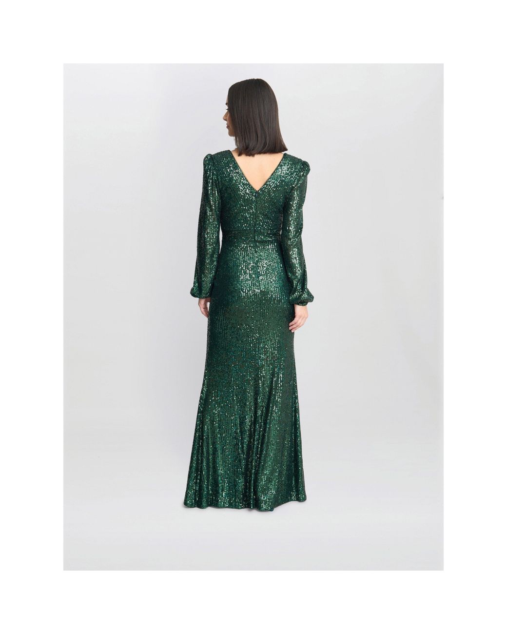 Gina Bacconi Green Alison Sequn V Neck Maxi Dress