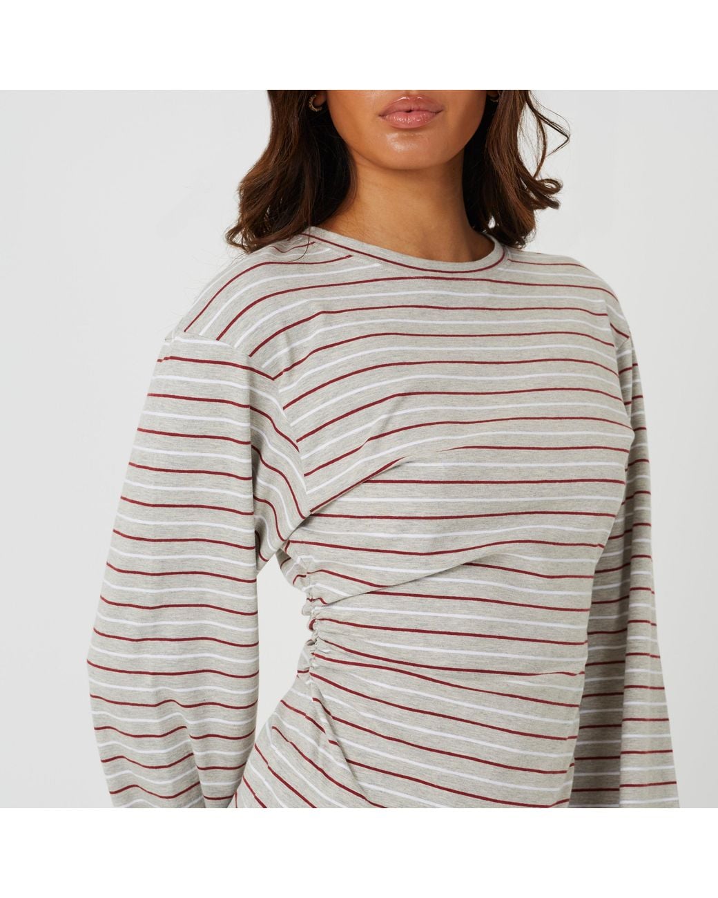 Brave Soul Gray Ladies Striped Long Sleeve Top