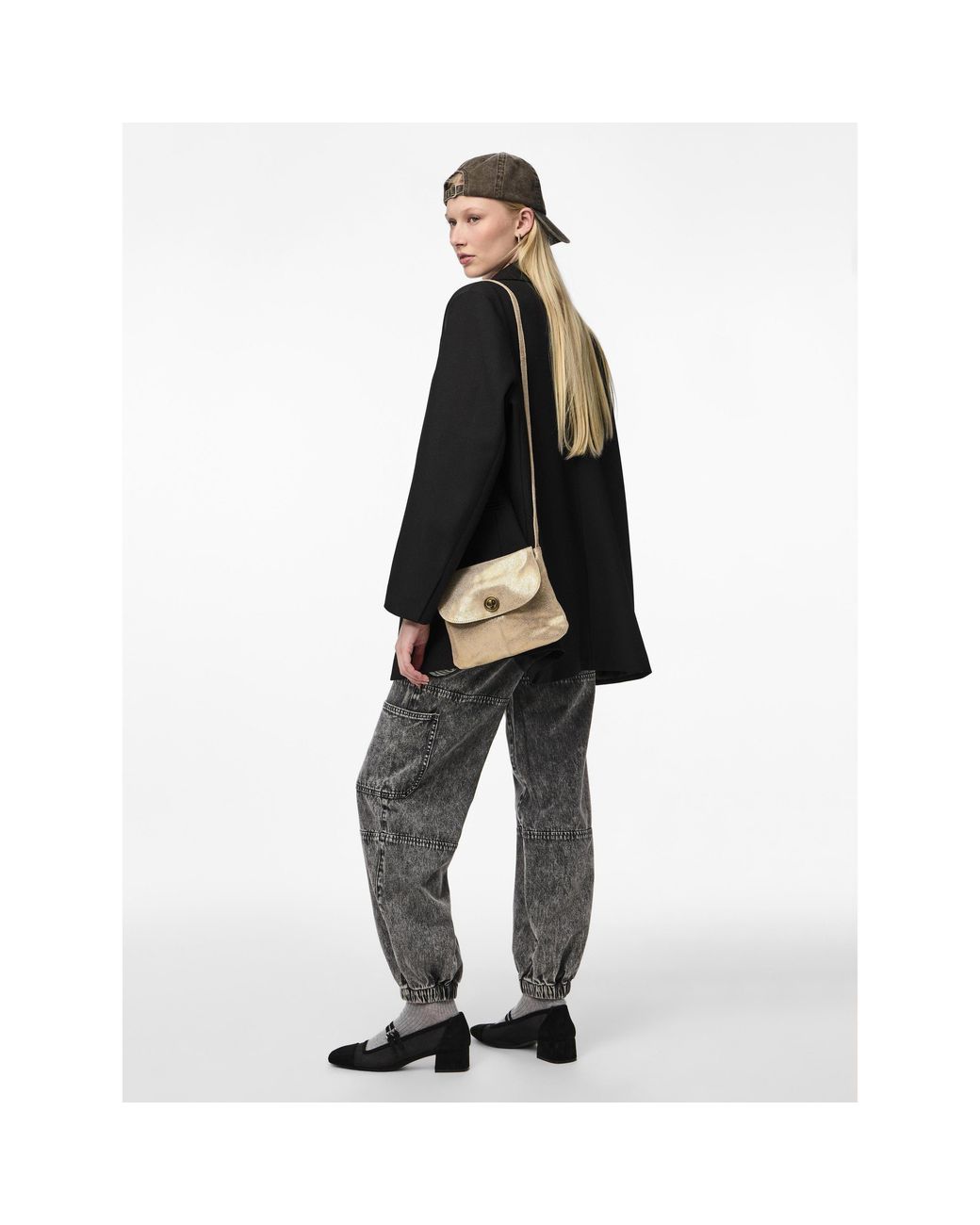 Pieces Natural Totally Large Leather Cross-Body Bag
