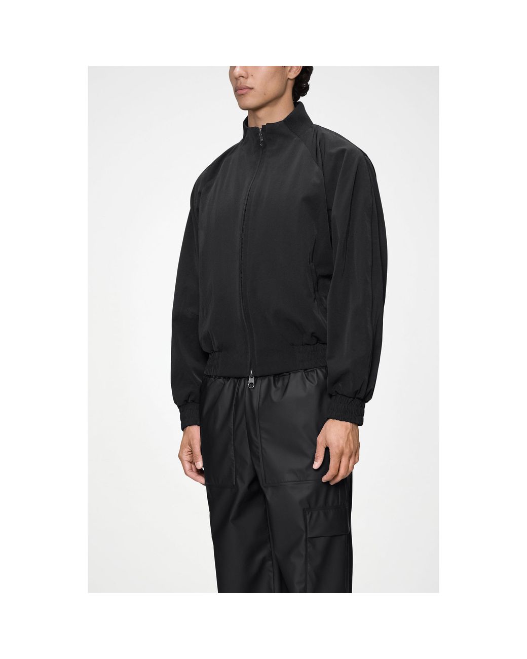 Rains Black Tech Woven Bomber Jacket for men