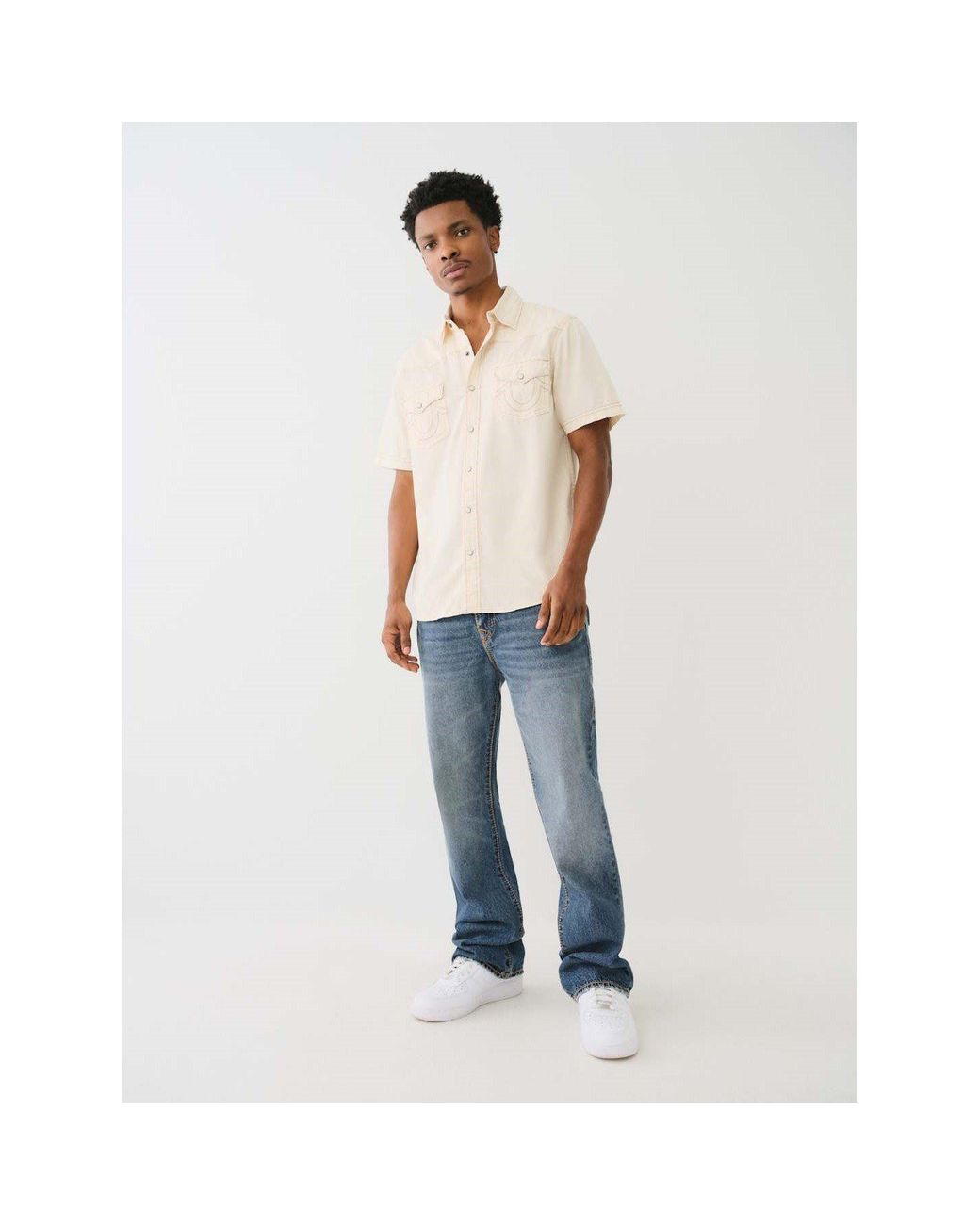 True Religion White Tr Short Sleeve Dyed Western Shirt for men