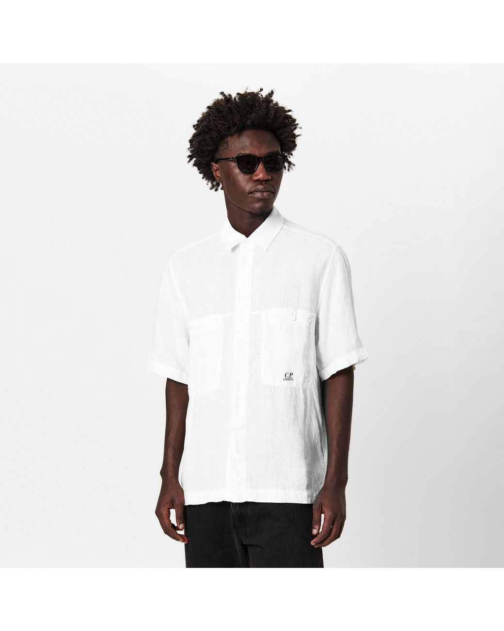 C P Company White Boxy Short Sleeve Shirt for men
