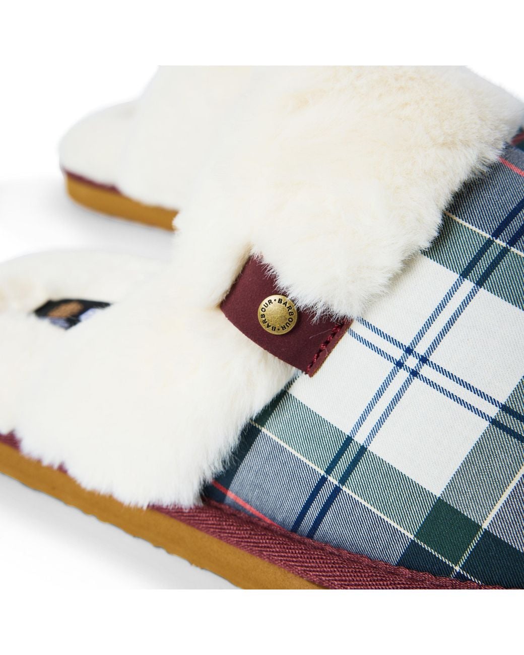 Barbour Blue Claudia T Tartan Faux Fur Mule Slippers