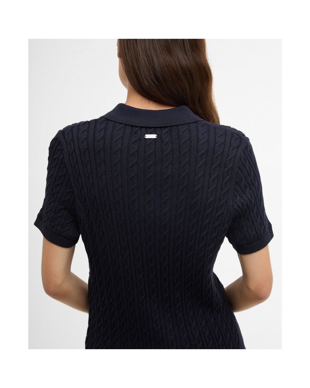 Barbour Blue Hartland Short Sleeve Polo Neck Jumper