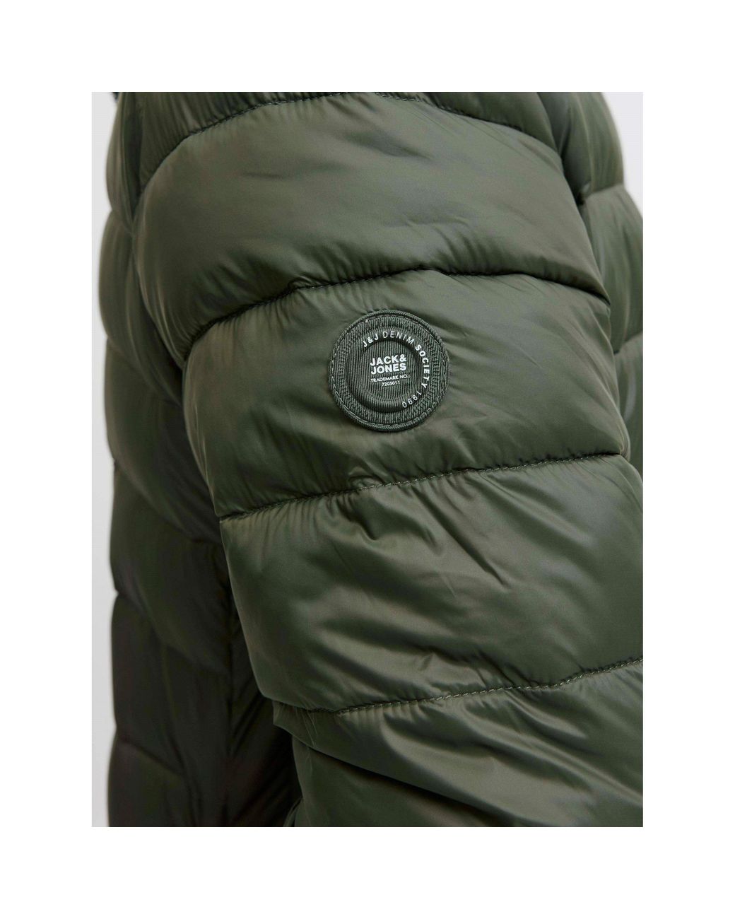Jack & Jones Green Bradley Stand Collar Puffer for men