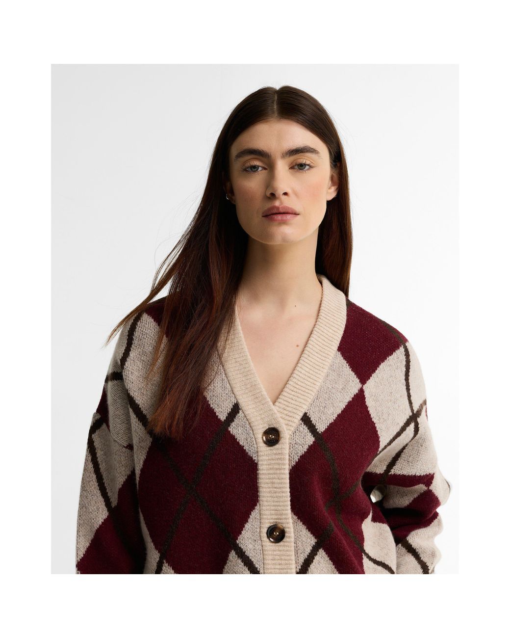 Barbour Purple Harleigh Modern Heritage Wool Oversized-Fit Cardigan