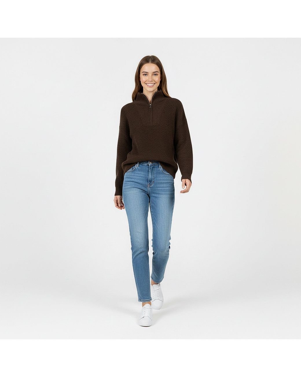 Jack Wills Brown High Neck Zip Knitted Jumper