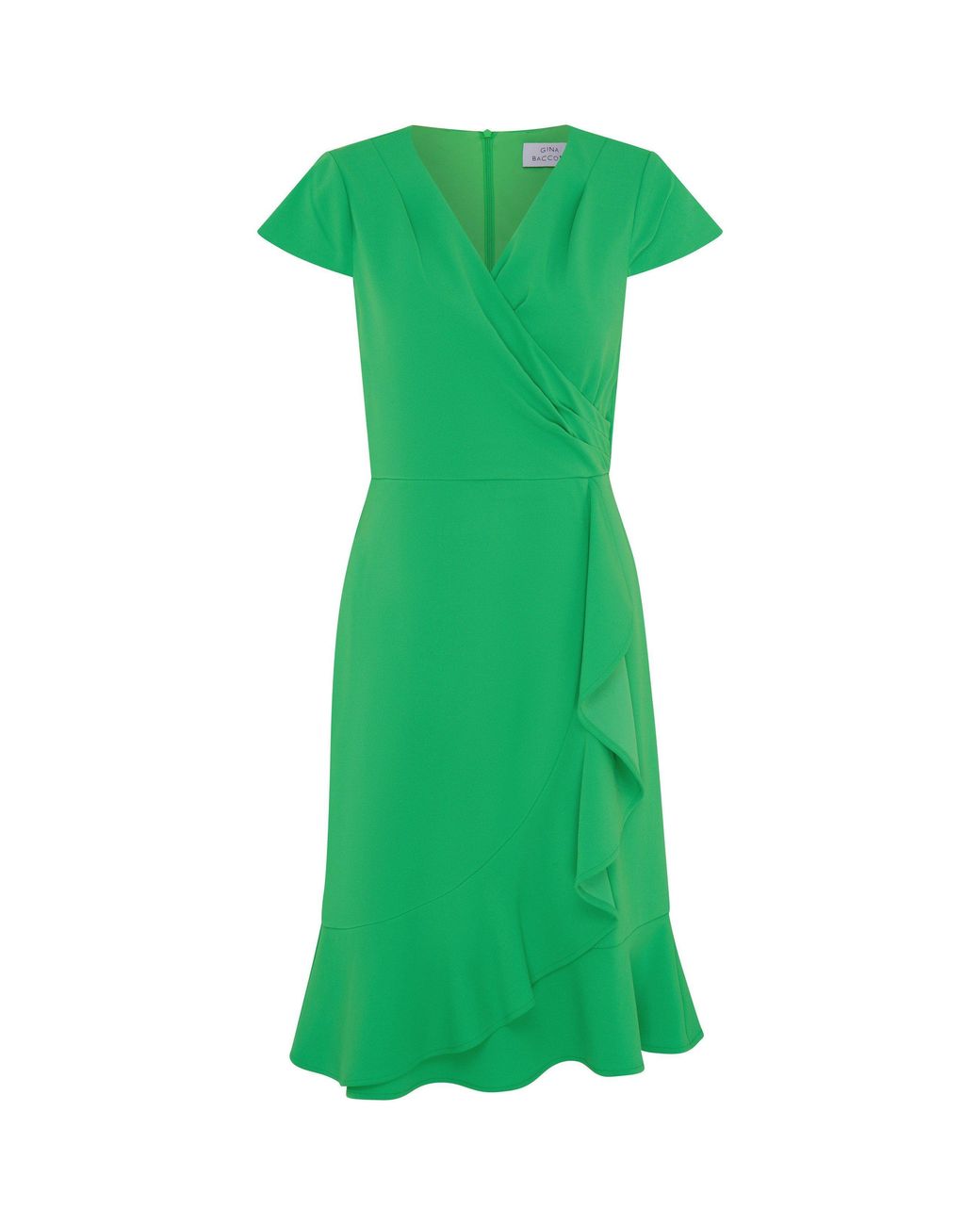 Gina Bacconi Green Marinella Ruffle Hem Crepe Dress