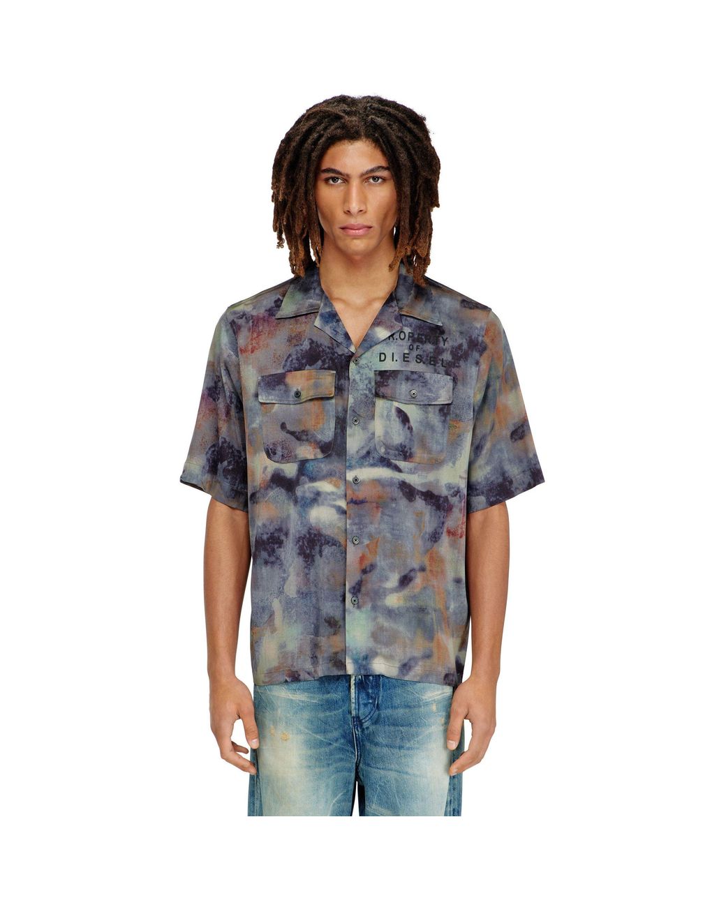 DIESEL Gray Patterned Short Sleeve Shirt for men