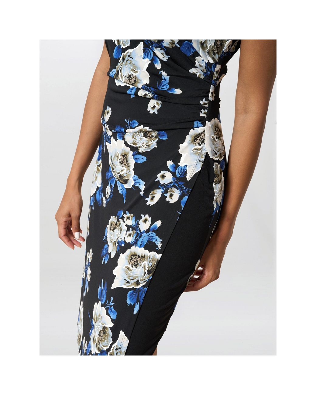 Gina Bacconi Blue Cybil Floral Print Sleeveless Dress