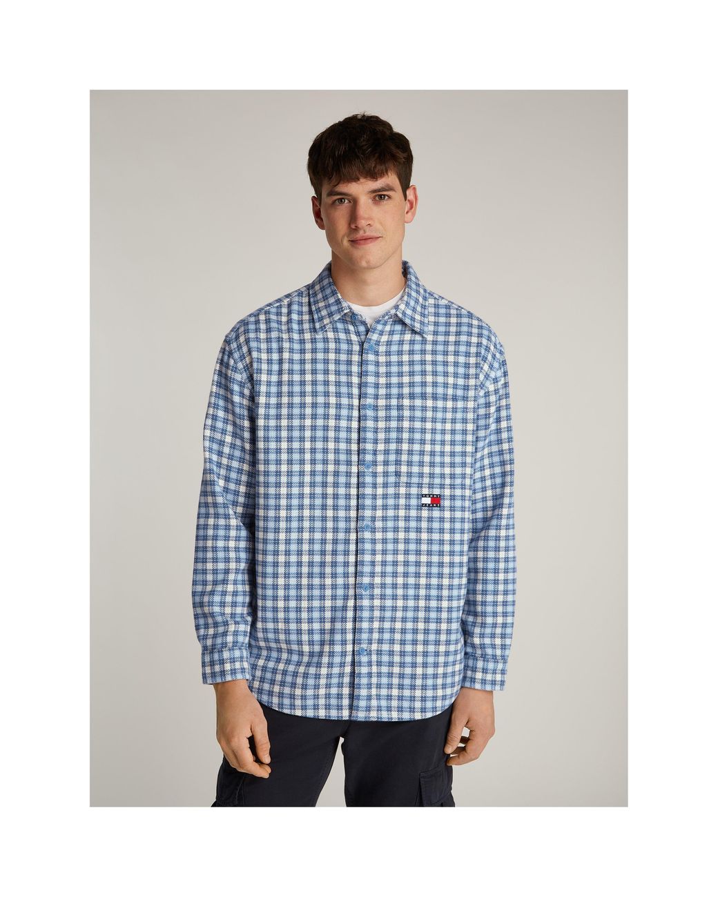 Tommy Hilfiger Blue Badge Long Sleeve Patterned Flannel Shirt for men