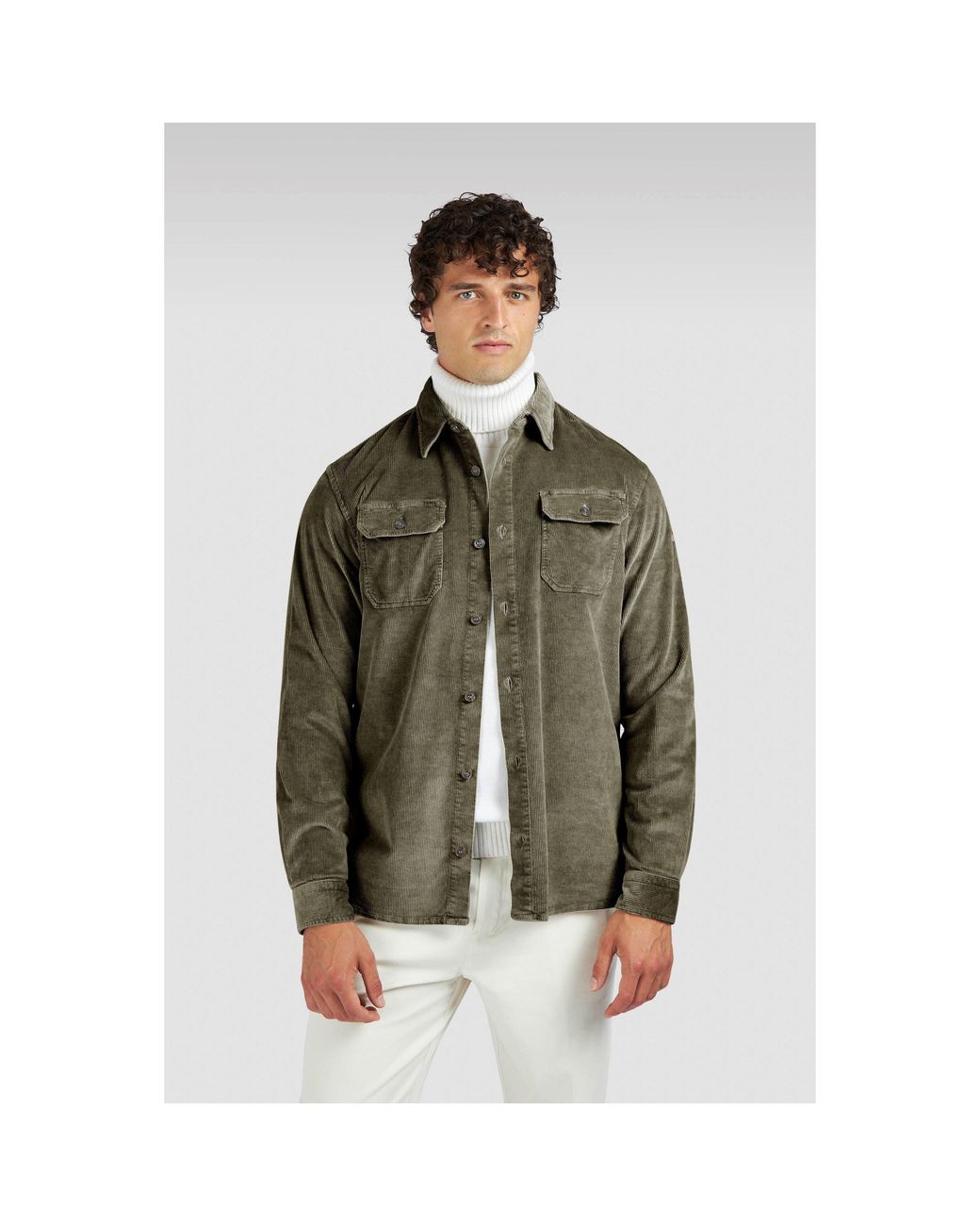 Paul & Shark Green Corduroy Relaxed Fit Overshirt for men