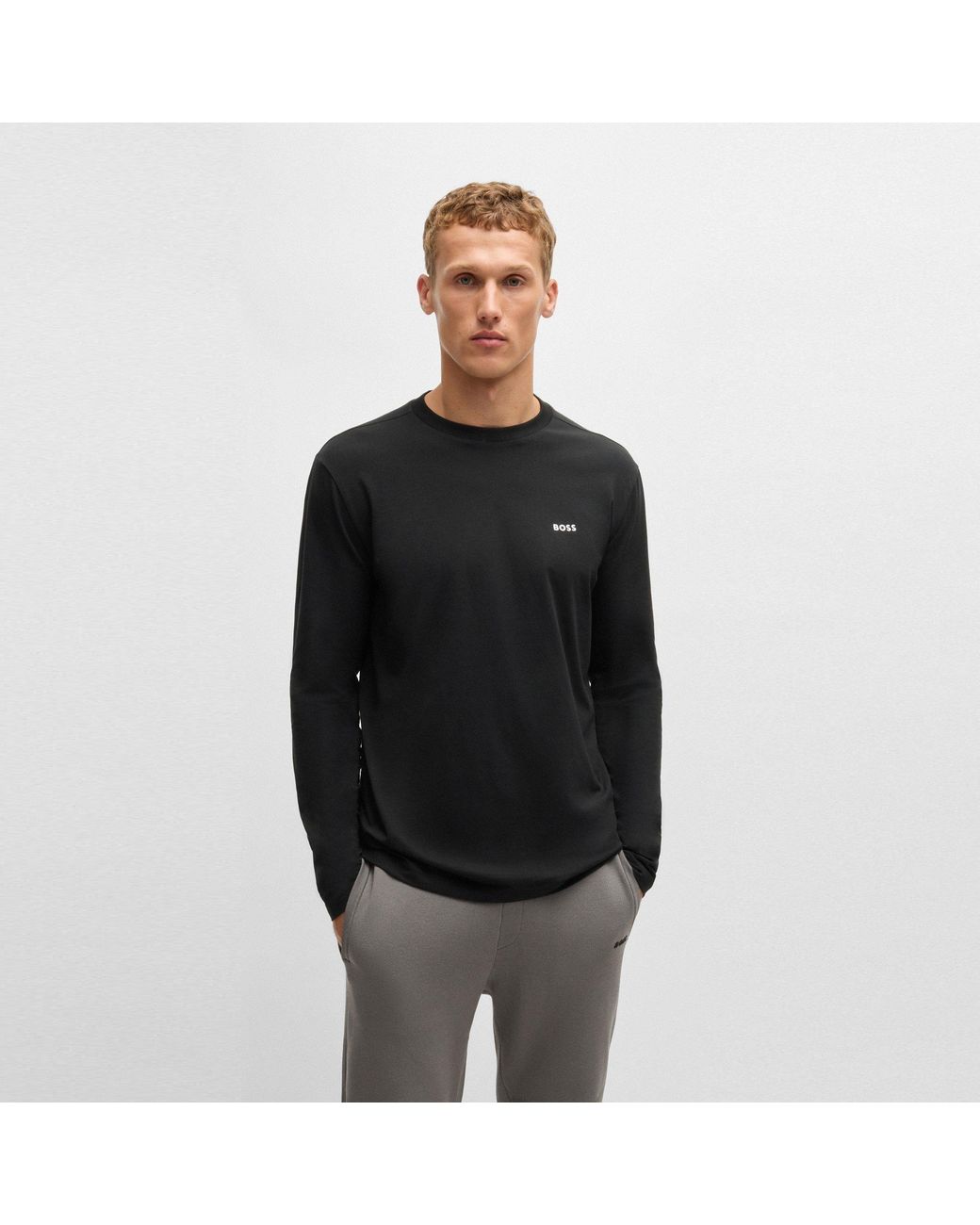 Boss Black Long Sleeve T-Shirt With Iconic Logo Detail for men