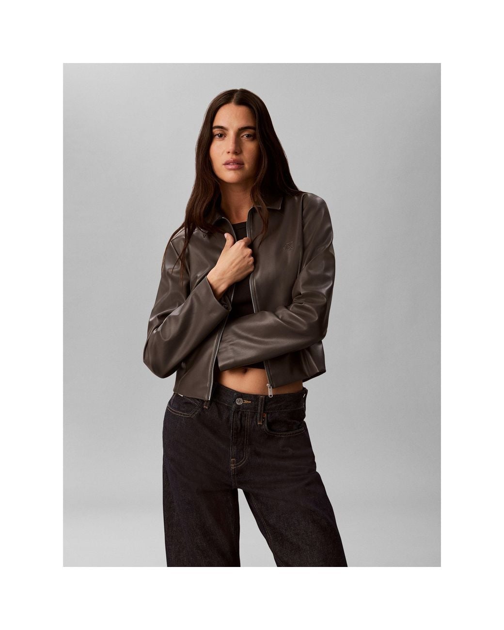 Calvin Klein Gray Faux Leather Jacket