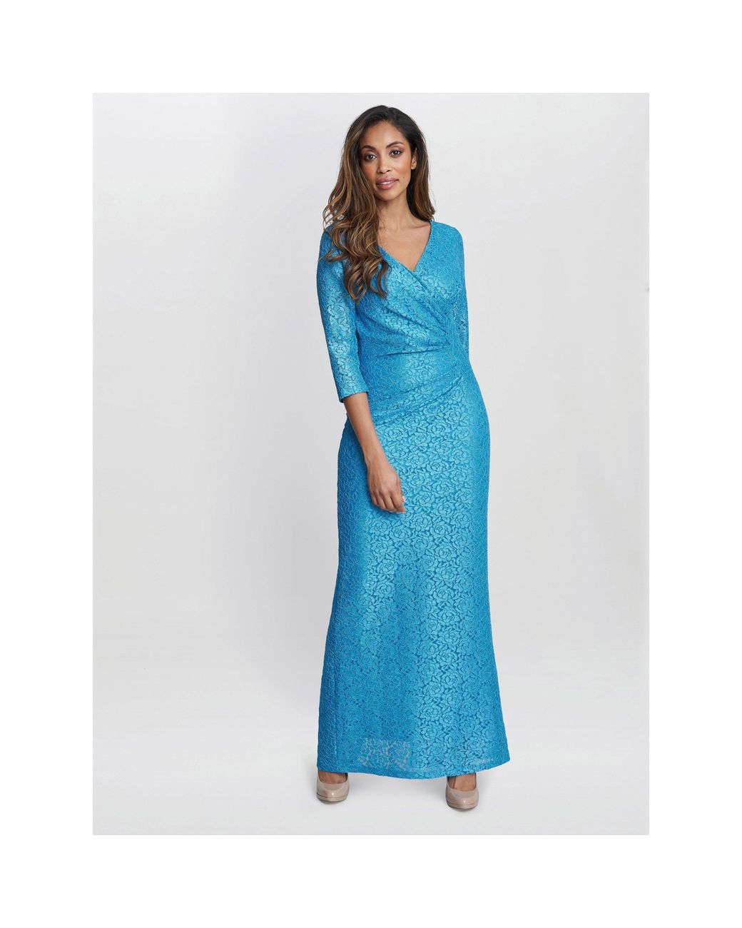 Gina Bacconi Blue Fearne Lace Wrap Maxi Dress