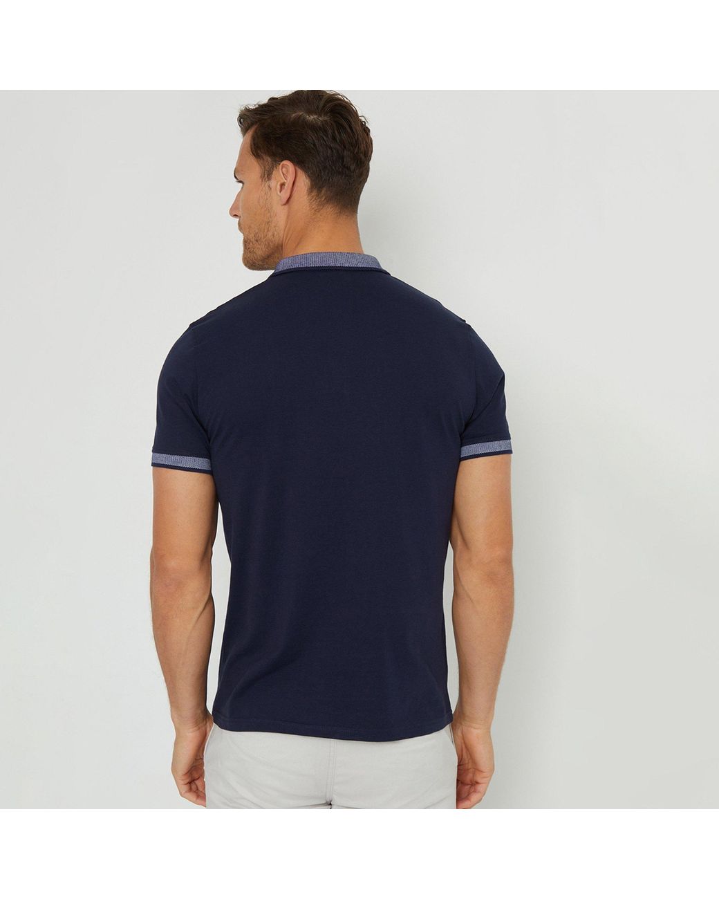 Threadbare Blue Birdseye Collar Cotton Jersey Polo Shirt for men