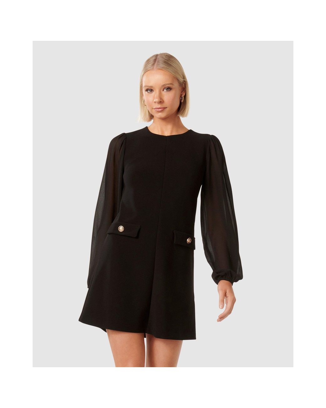 Forever New Black Jessie Sheer Sleeve Mini Dress