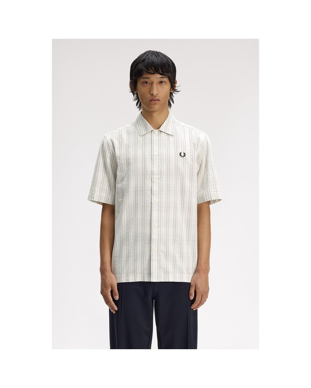 Fred Perry White Patterned Short Sleeve Shirt for men