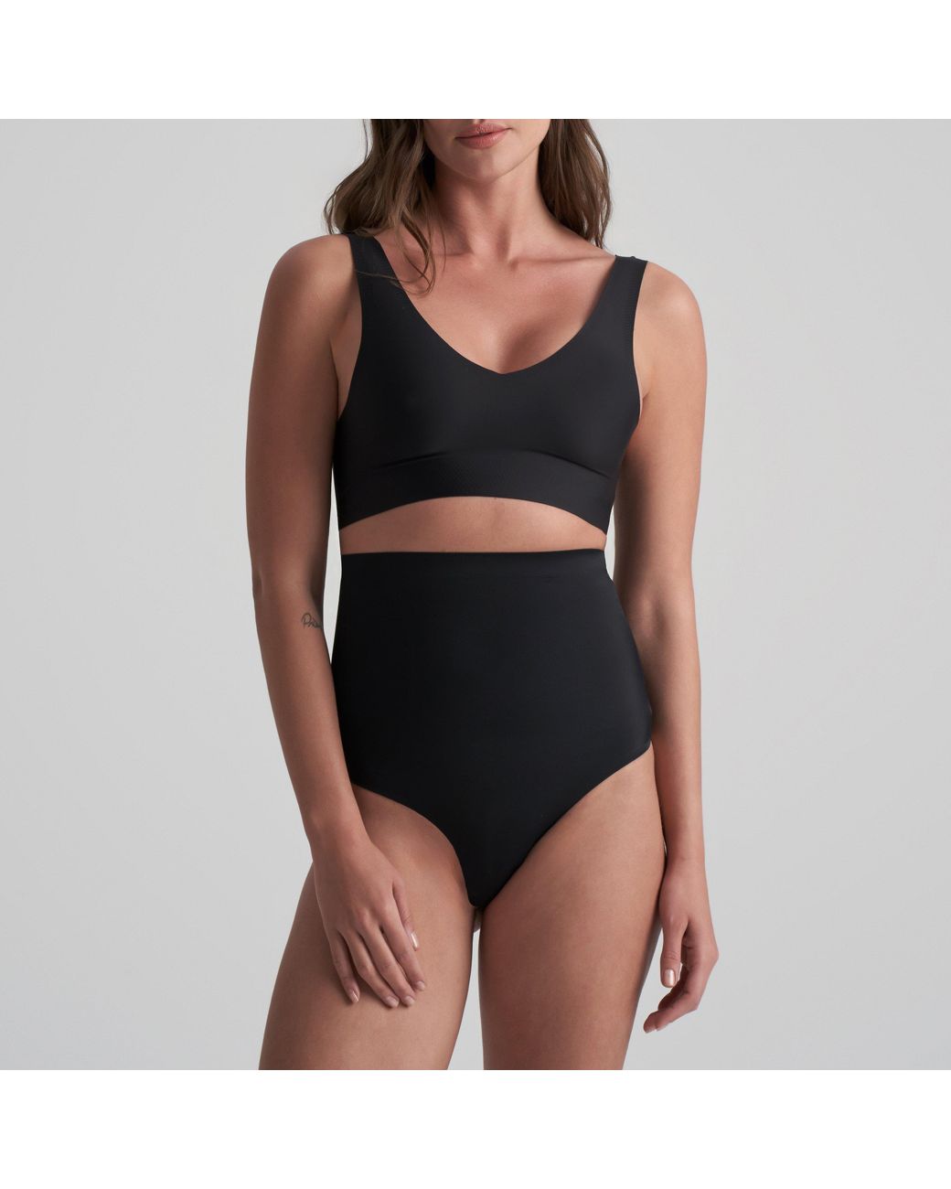 Bye Bra Black Invisible High Waist Thong With Light Control