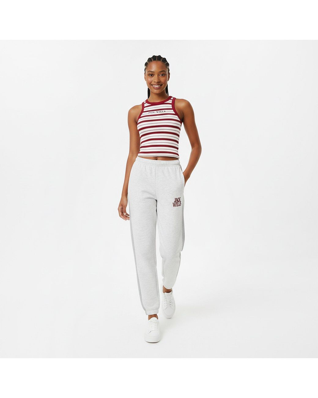 Jack Wills White Jw Contrast Logo Closed Hem Fleece Joggers