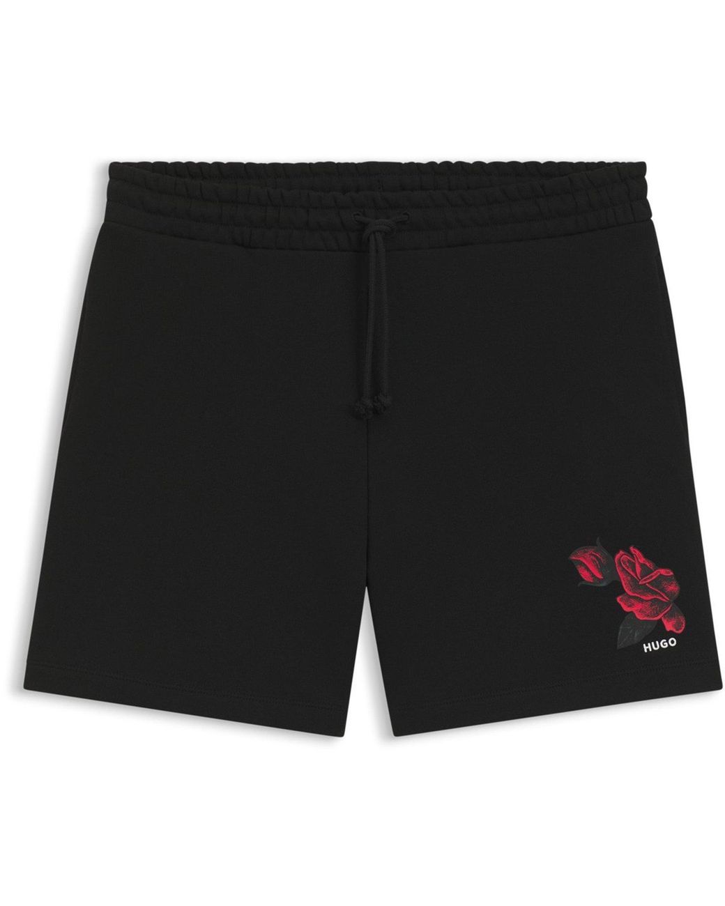 HUGO Black Soft Fleece Jogger Shorts With Graphic Detail for men