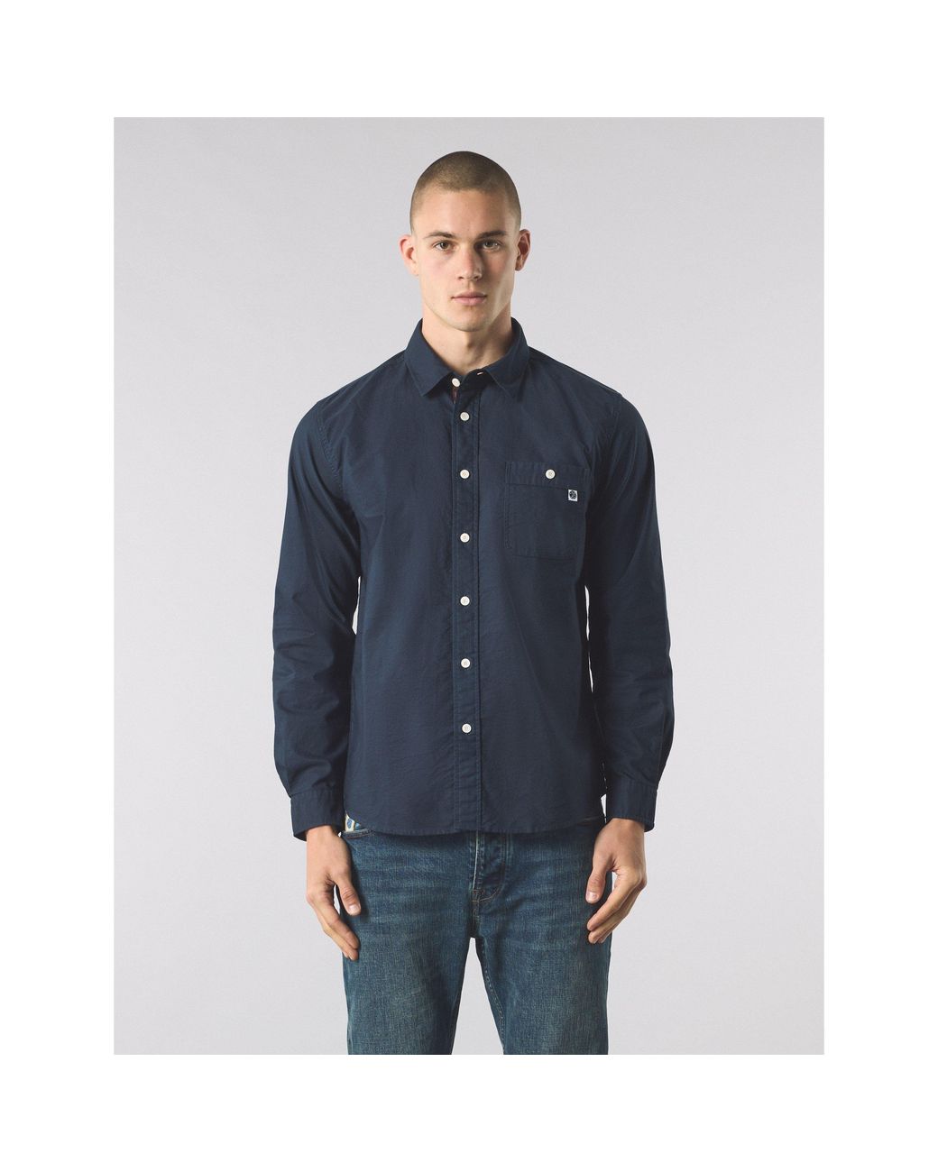 Pretty Green Blue Long-Sleeve Plain Shirt for men