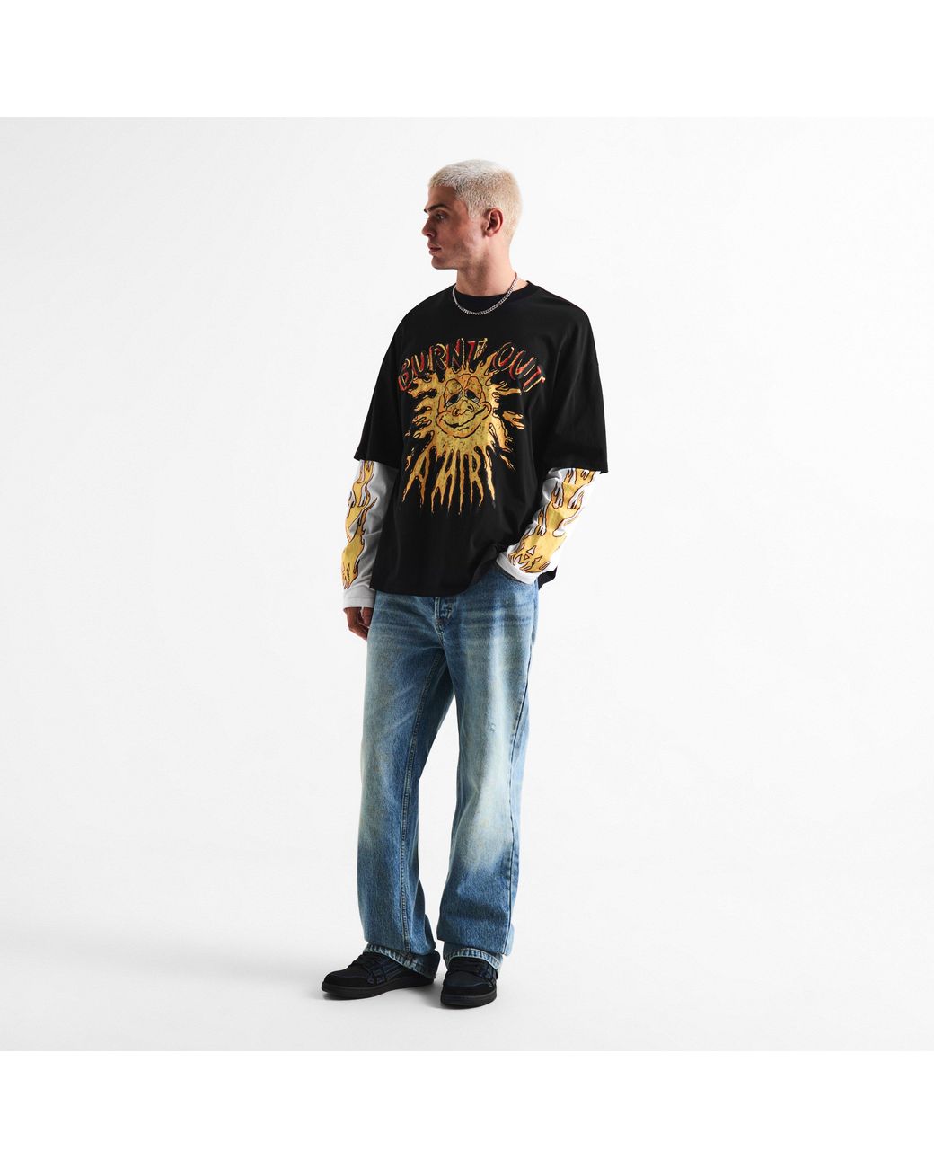 Amiri Black Burnt Out Cotton Oversized-Fit Long-Sleeve T-Shirt for men