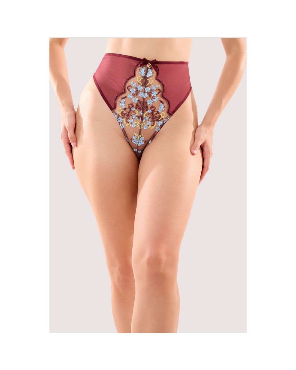 Playful Promises Pink Thea Baroque Embroidery High Waist Thong