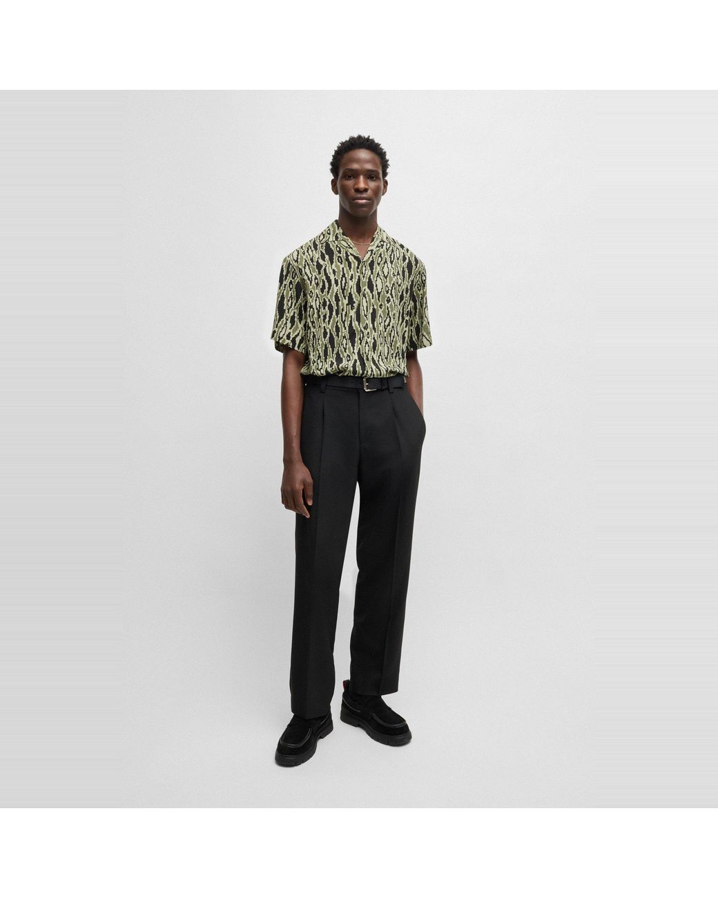 HUGO Green Espino Geometric Short Sleeve Tailored Fit Shirt for men