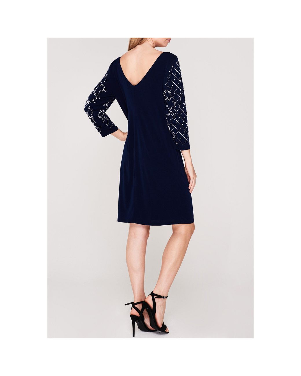 Marina Blue Long Sleeve V Neck Shift Dress