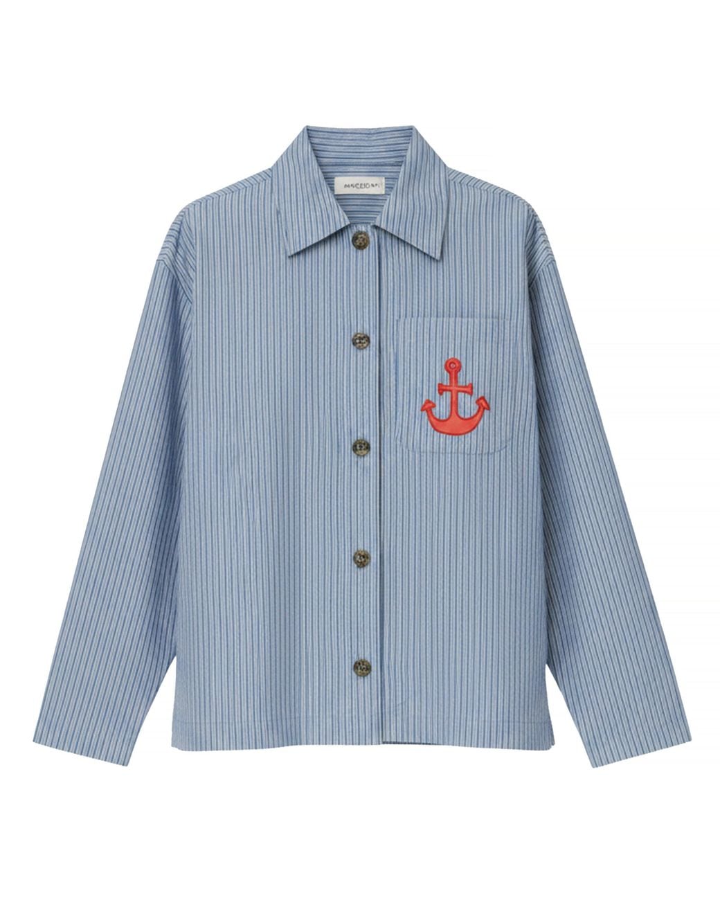 Stella Nova Blue Striped Anchor Embroidered Shirt