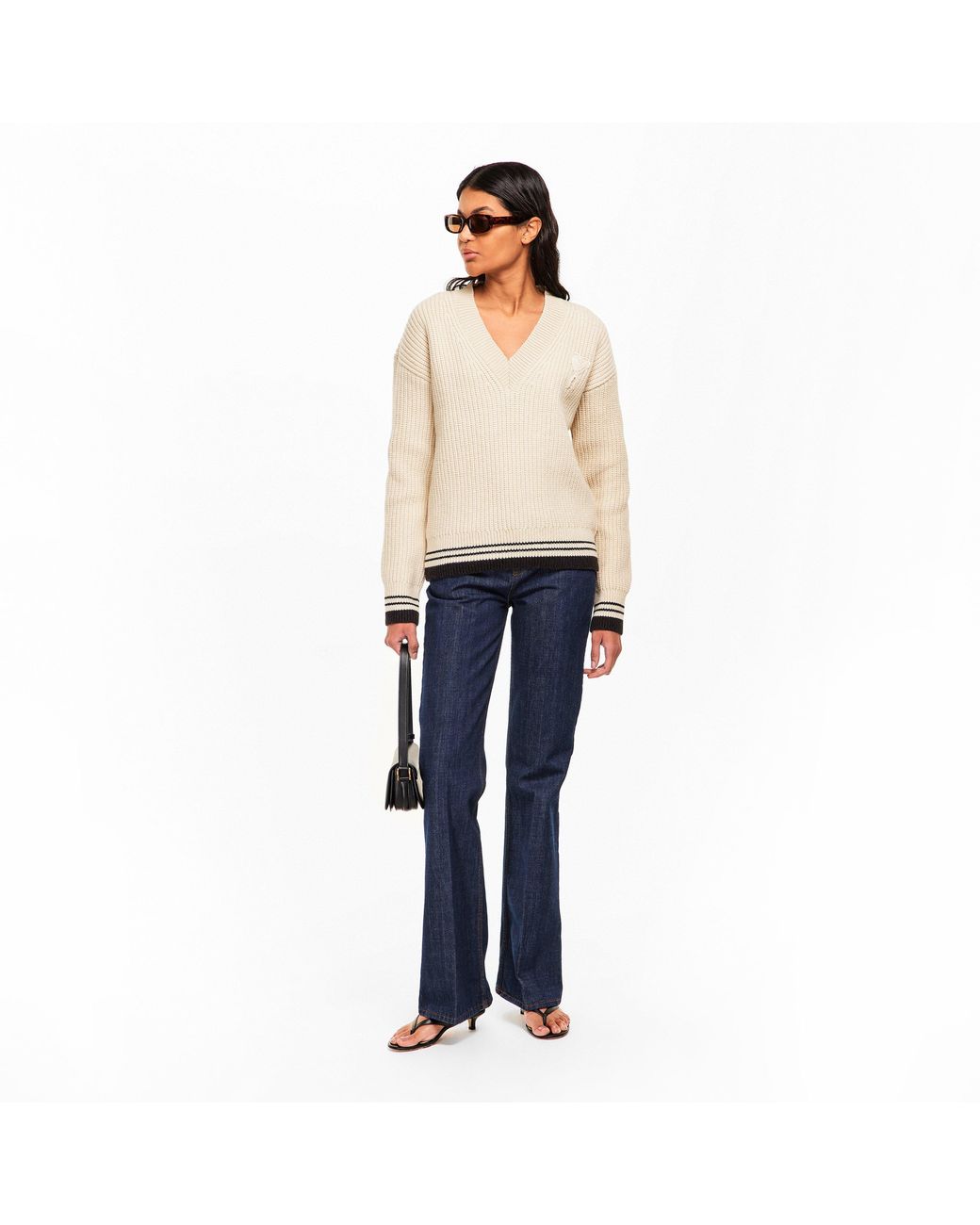 AMI Natural Ami V Neck Jumpr Ld61