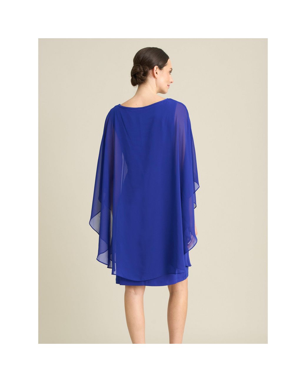 Gina Bacconi Blue Diamante Trim Chiffon Cape Dress