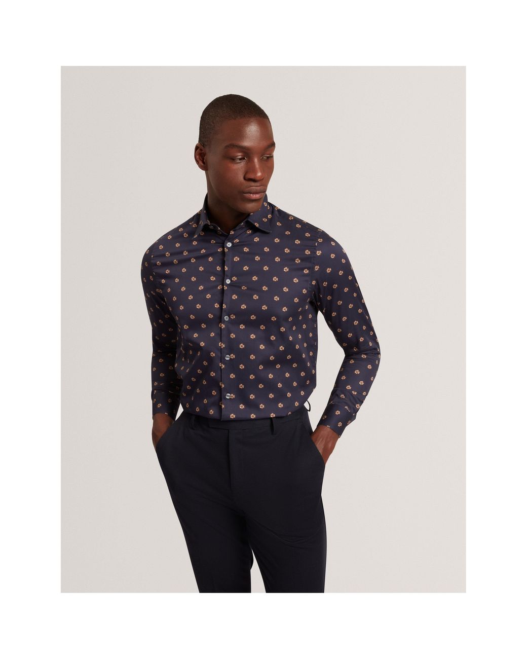 Ted Baker Blue Floral Long-Sleeve Patterned Shirt for men