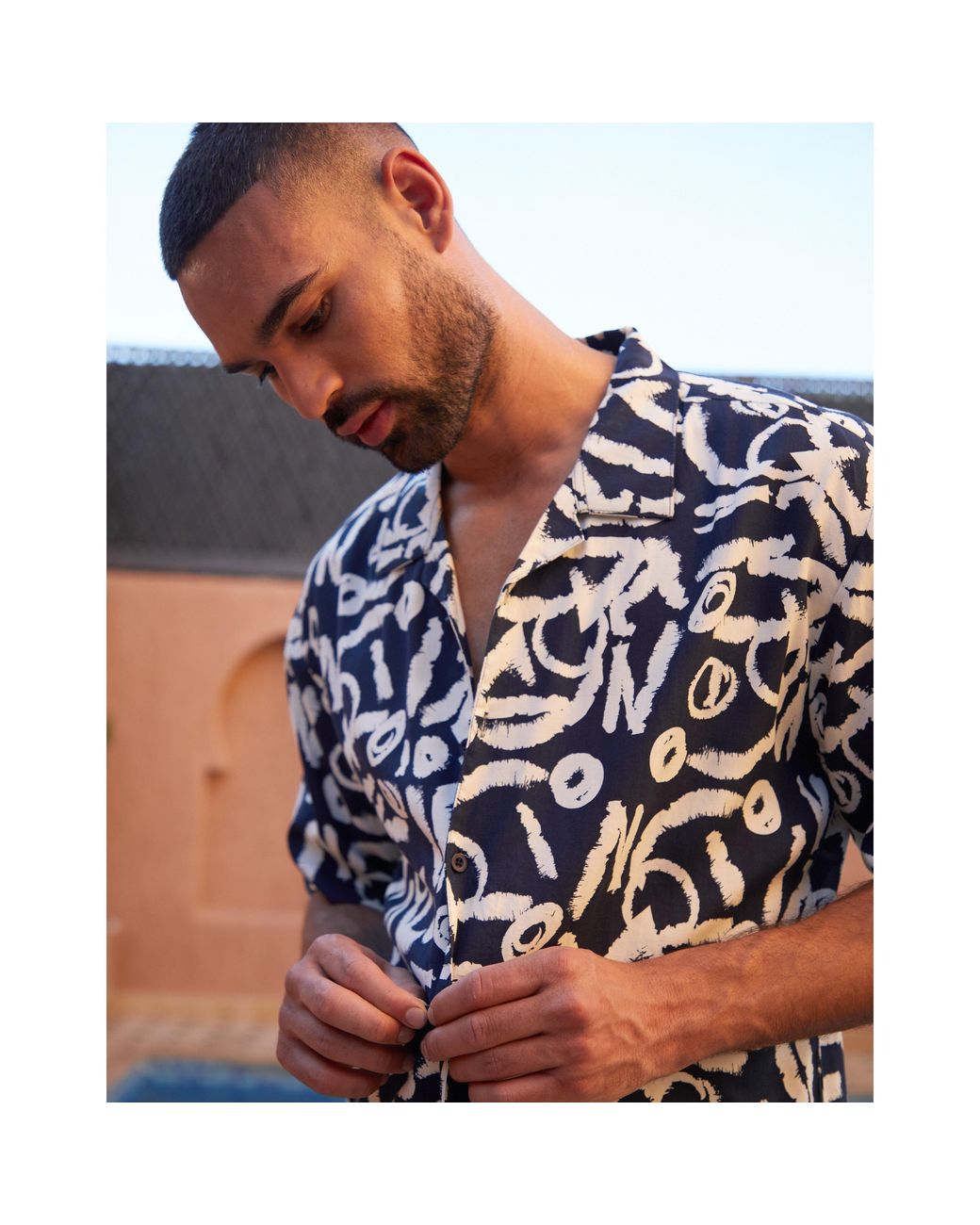 Threadbare Blue Langdale Short-Sleeve Patterned Shirt for men