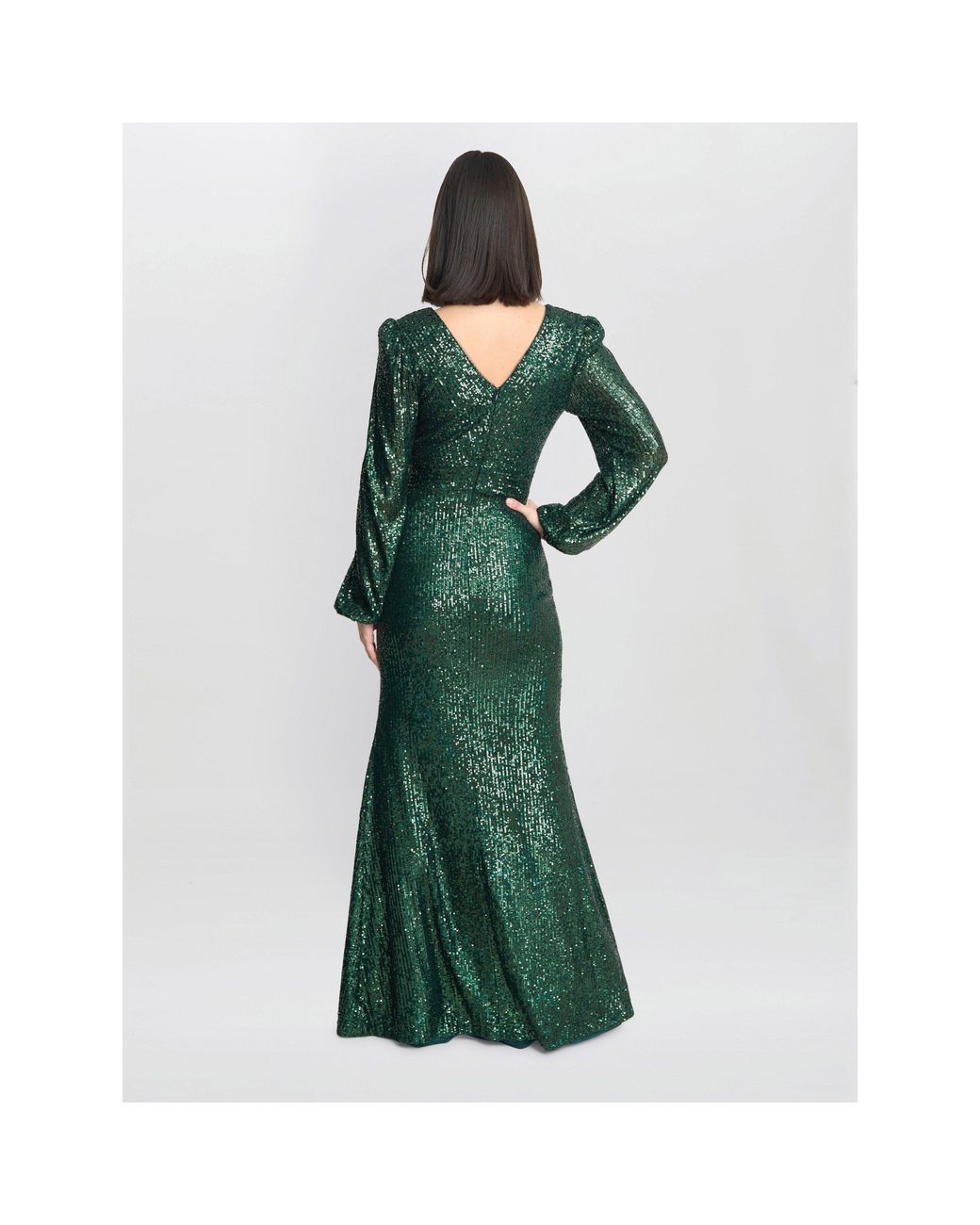 Gina Bacconi Green Alison Sequn V Neck Maxi Dress