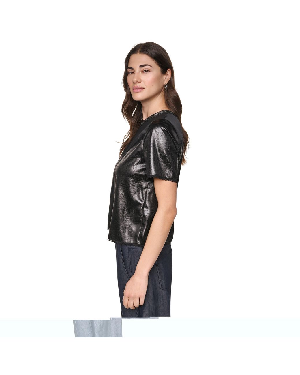 DKNY Black Mixed Media Crackle T-Shirt