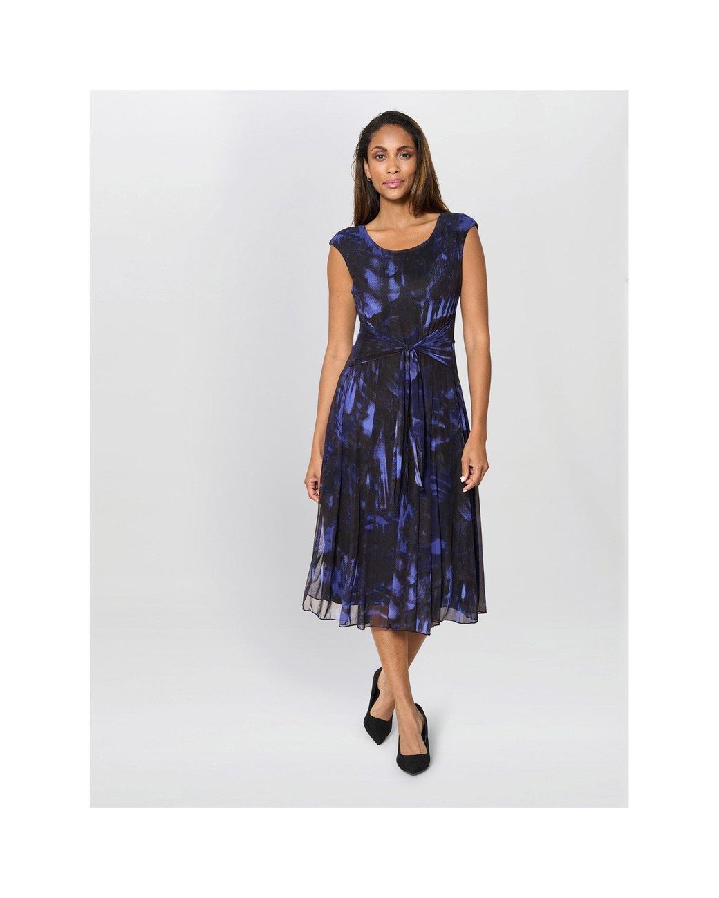 Gina Bacconi Blue Winnie Pleated Midi Dress
