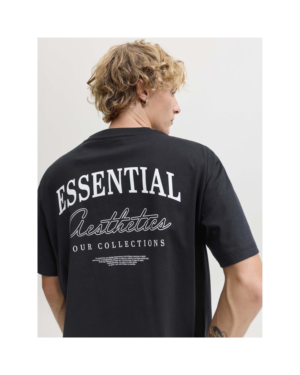 Jack & Jones Black Graphic Organic Cotton Short-Sleeve Oversized T-Shirt for men