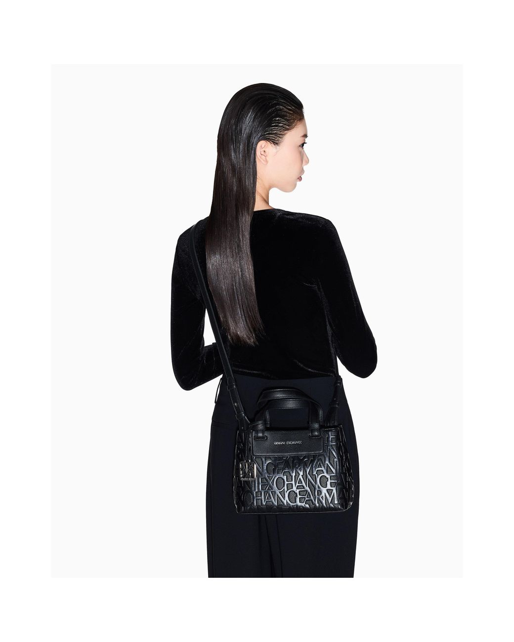 ARMANI EXCHANGE Black Liz Small Faux Leather Tote Bag