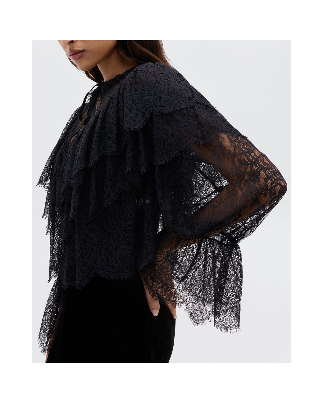 Rixo Black Faryn Long Sleeve Blouse